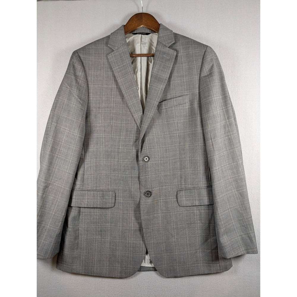 Banana Republic Mens 40R Tailored Fit Grey Glen Plaid Wool Blend Blazer Coat